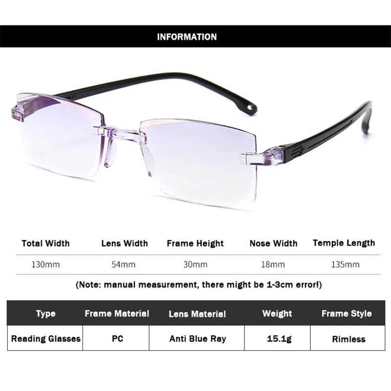 Ahora Rimless Anti Blue Ray Reading Glasses for Men and Women +1.0 1.5 2.0 2.5 Vivareflex Online