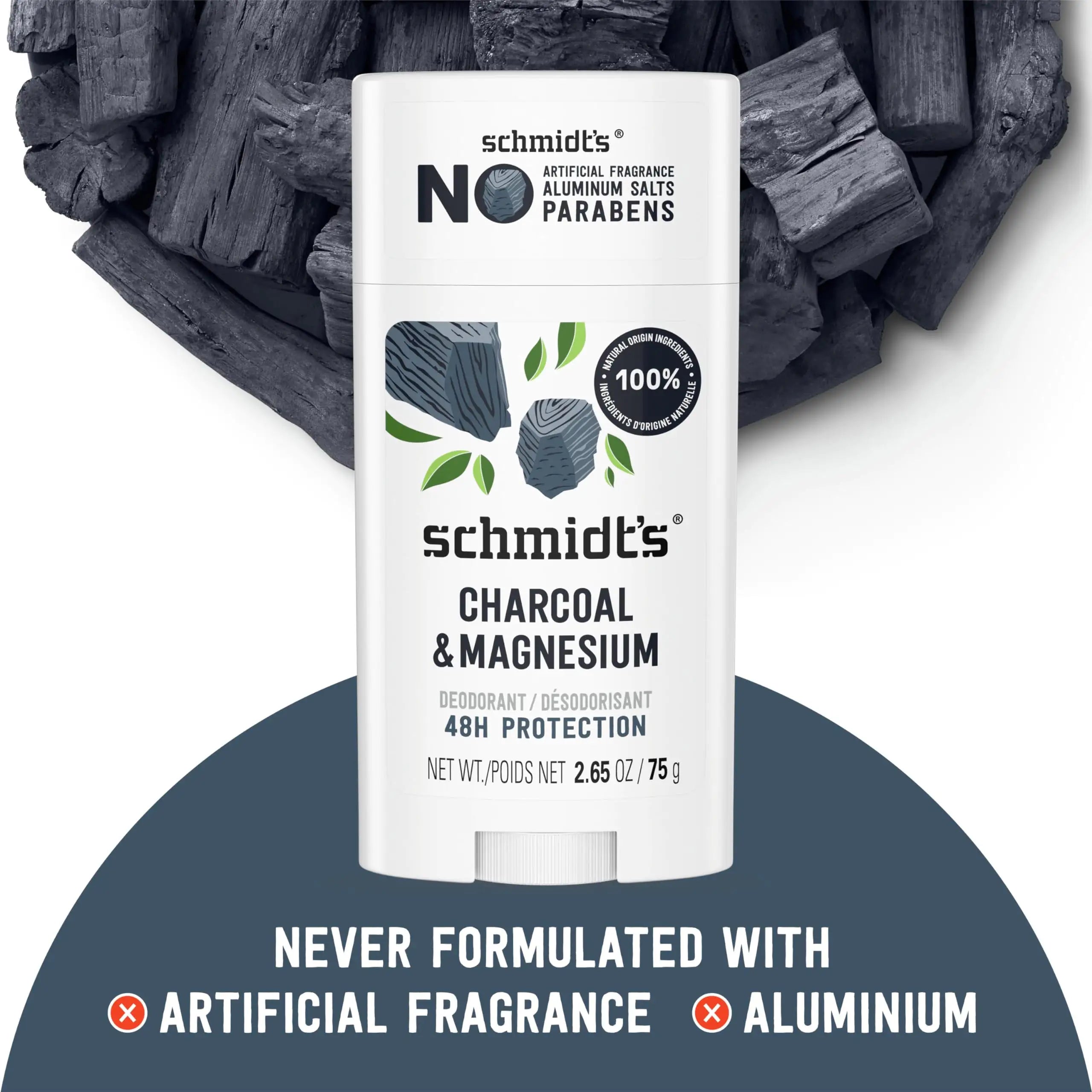 Desodorante vegano sin aluminio de Schmidt con carbón y magnesio que protege contra el mal olor las 24 horas, 4 unidades para mujeres y hombres, ingredientes naturales, sin crueldad animal, 2,65 oz 