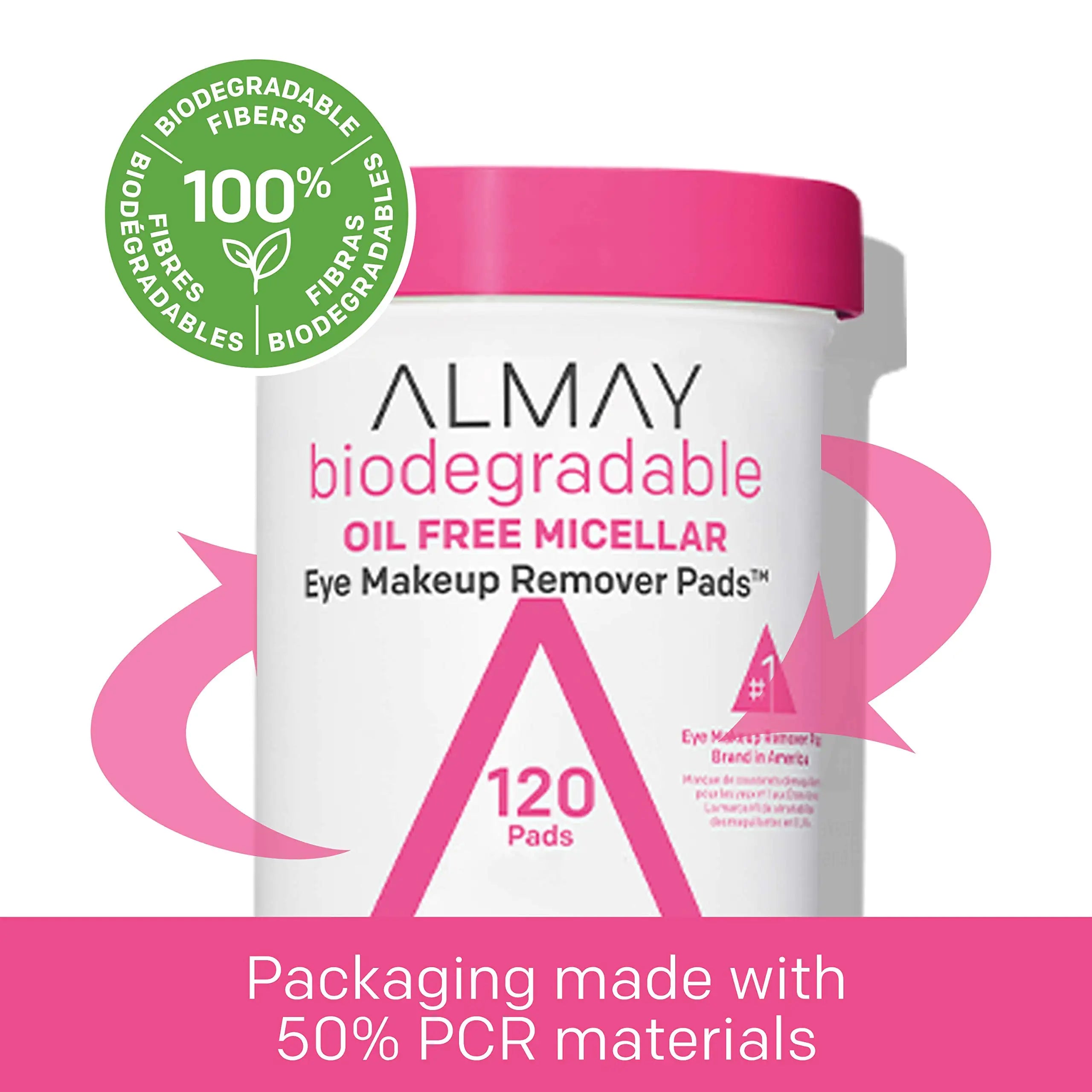 Almay Biodegradable Micellar Eye Makeup Remover Pads - 120 Count (Pack of 2) - Hypoallergenic & Fragrance-Free