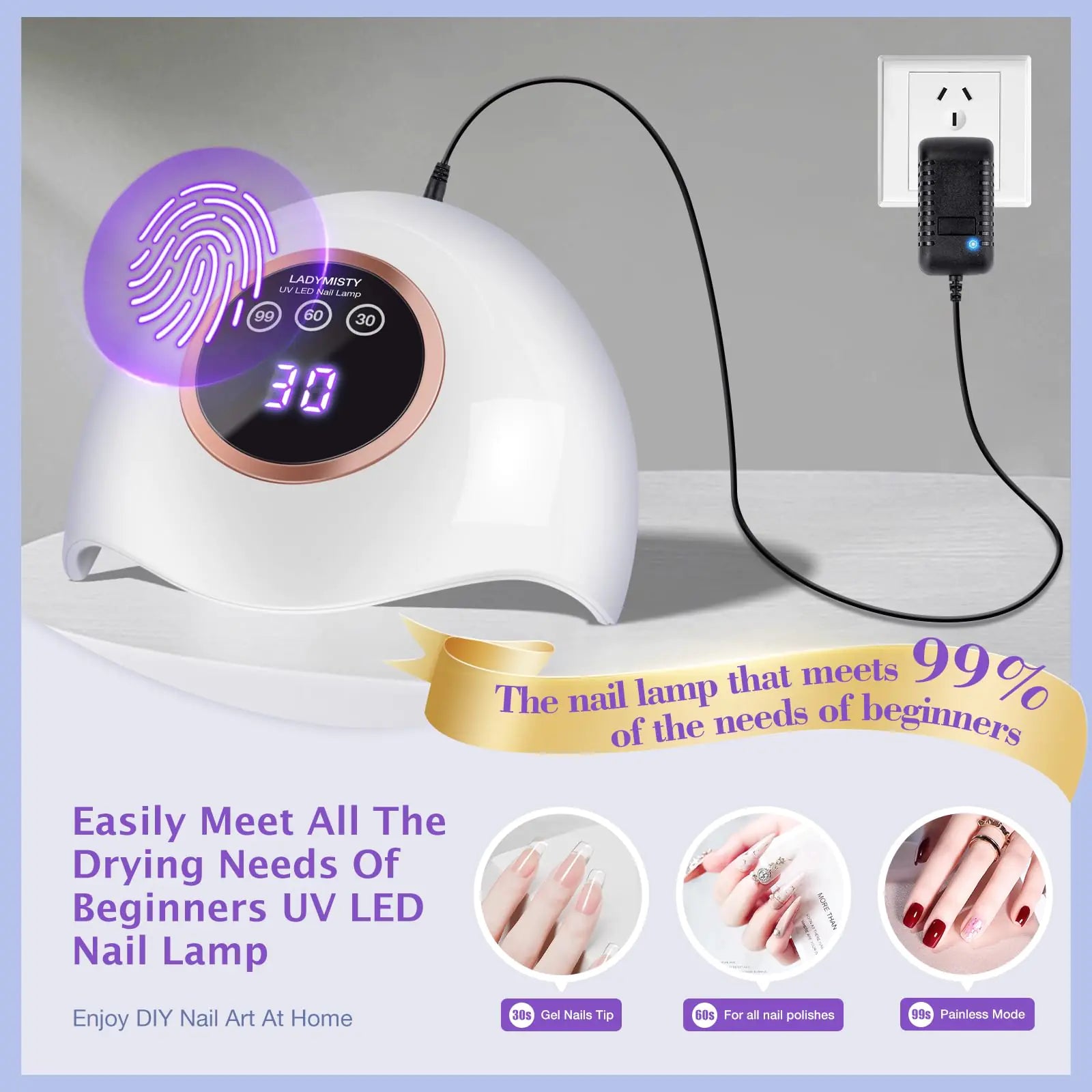 Lampe à ongles UV LED 72 W pour vernis à ongles avec 18 perles, 3 réglages de minuterie et écran tactile LCD, capteur automatique, ongles professionnels, blanc…