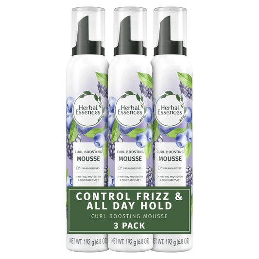 Herbal Essences Curl Boosting Mousse, contrôle des frisottis pour cheveux bouclés et ondulés, tenue longue durée avec parfum de baies, sans paraben ni colorant, sans cruauté envers les animaux, 200 ml chacune, lot de 3