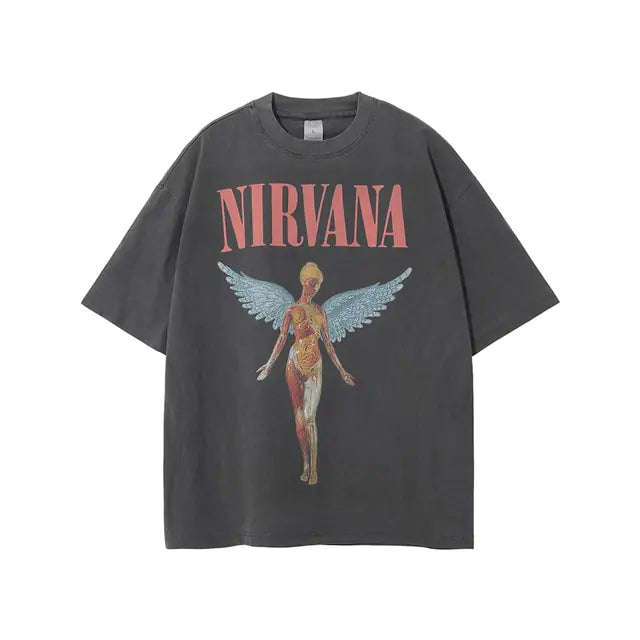 Vintage Angel Print Grunge Oversized Tshirts Men Vivareflex Online