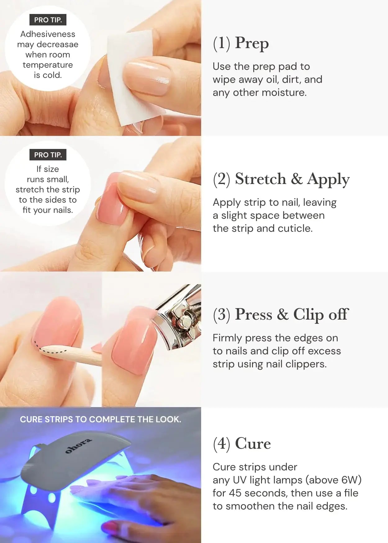 Ohora Semi Cured Gel Nail Strips Works with Nail Lamps_Vivareflex_Online