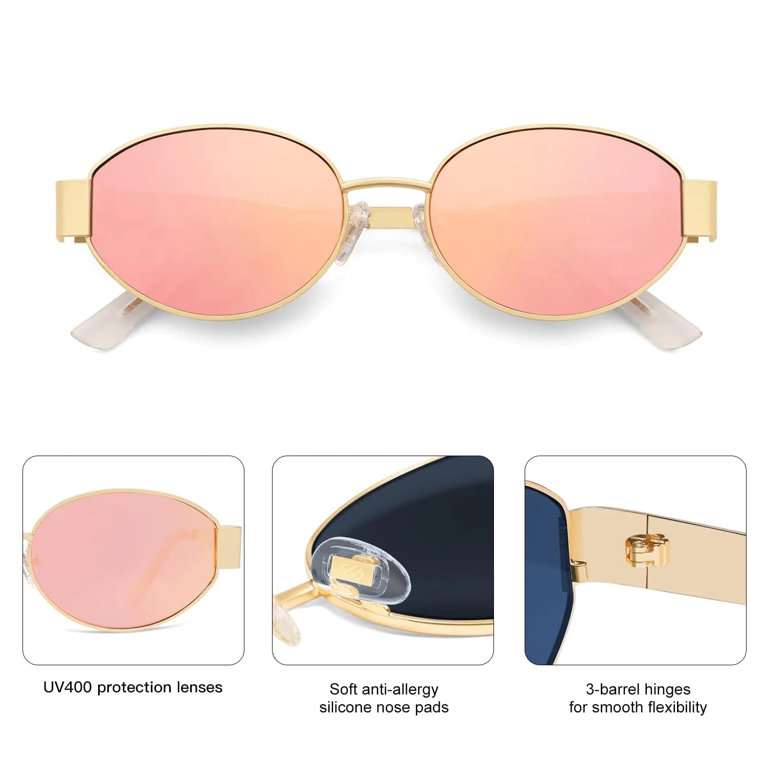 SOJOS Retro Oval Sunglasses for Women Men Trendy Sun Glasses Classic Shades UV400 Protection SJ1217 Gold/Grey - Vivareflex Online