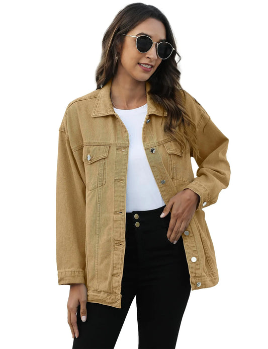 Omoone Women's Oversized Mid Long Denim Jacket Jean Biker Coat Small Khaki Vivareflex Online
