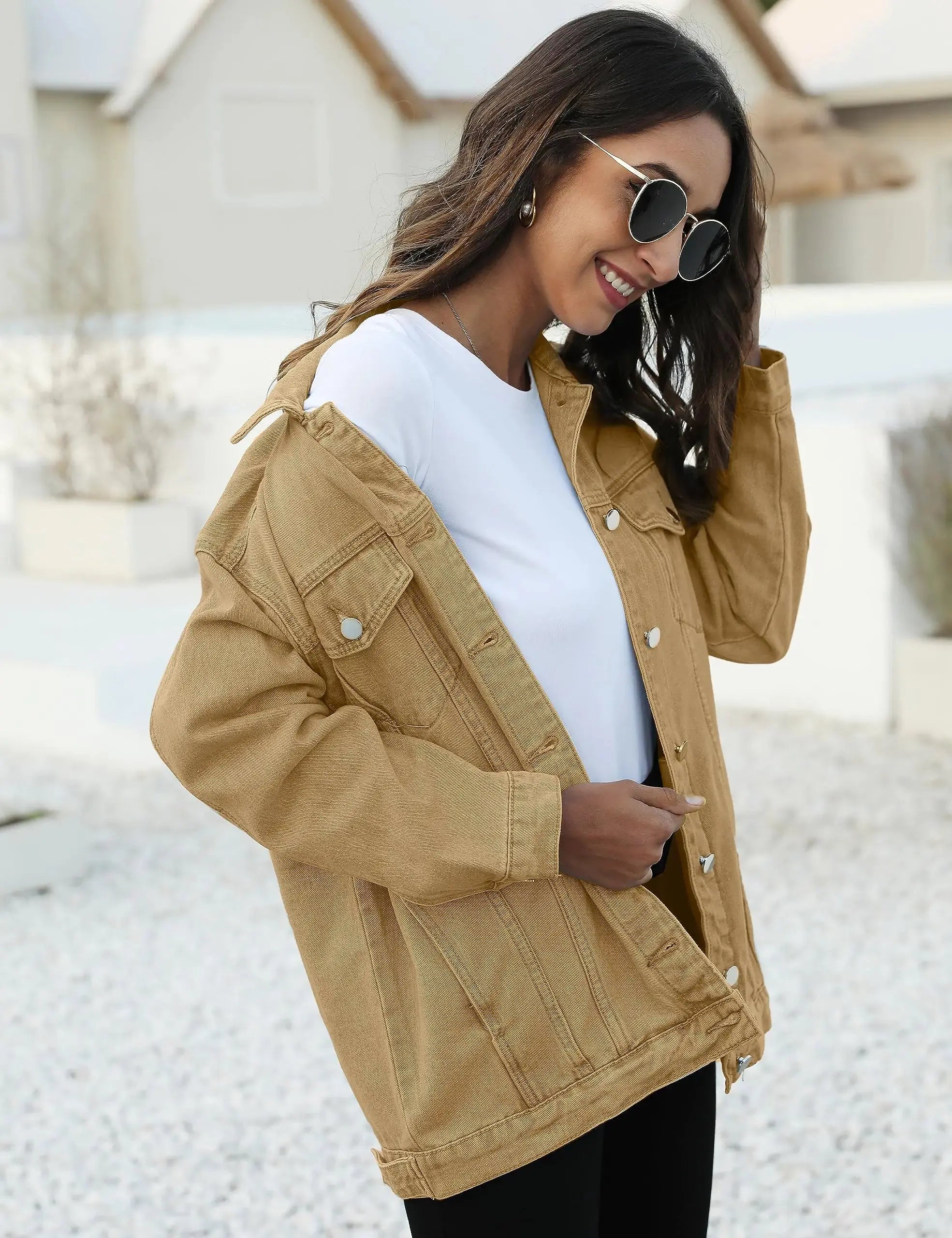 Omoone Women's Oversized Mid Long Denim Jacket Jean Biker Coat Small Khaki Vivareflex Online
