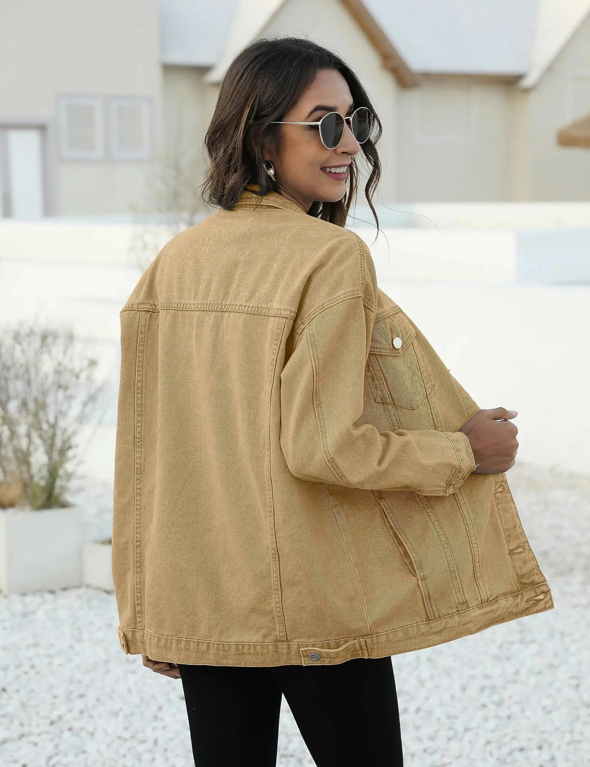 Omoone Women's Oversized Mid Long Denim Jacket Jean Biker Coat Small Khaki Vivareflex Online