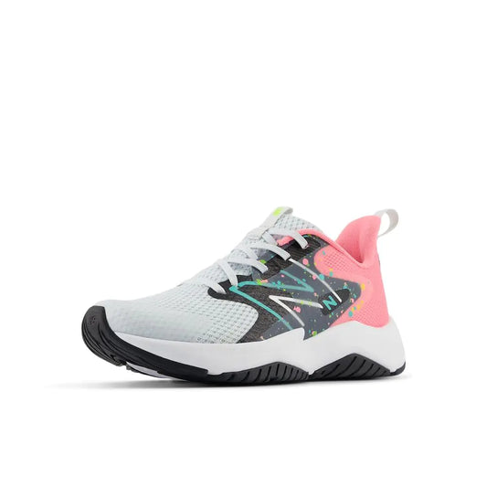 New Balance Rave Run V2 Lace-up unisexe pour enfant 12 ans Gris quartz/Ultra rose/Cyber ​​jade