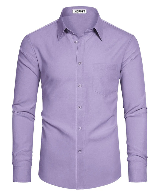 Oxford Dress Shirts for Men Long Sleeve Casual Button Down Shirts Oxford Shirts for Men Dress Shirts with Pocket X-Large Purple - Vivareflex Online