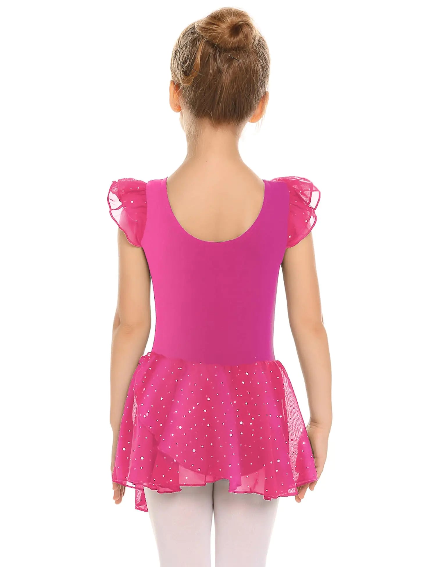 Vestido de ballet con falda y tutú y mangas con volantes de Arshiner para niñas, color rojo rosa, 8 a 9 años