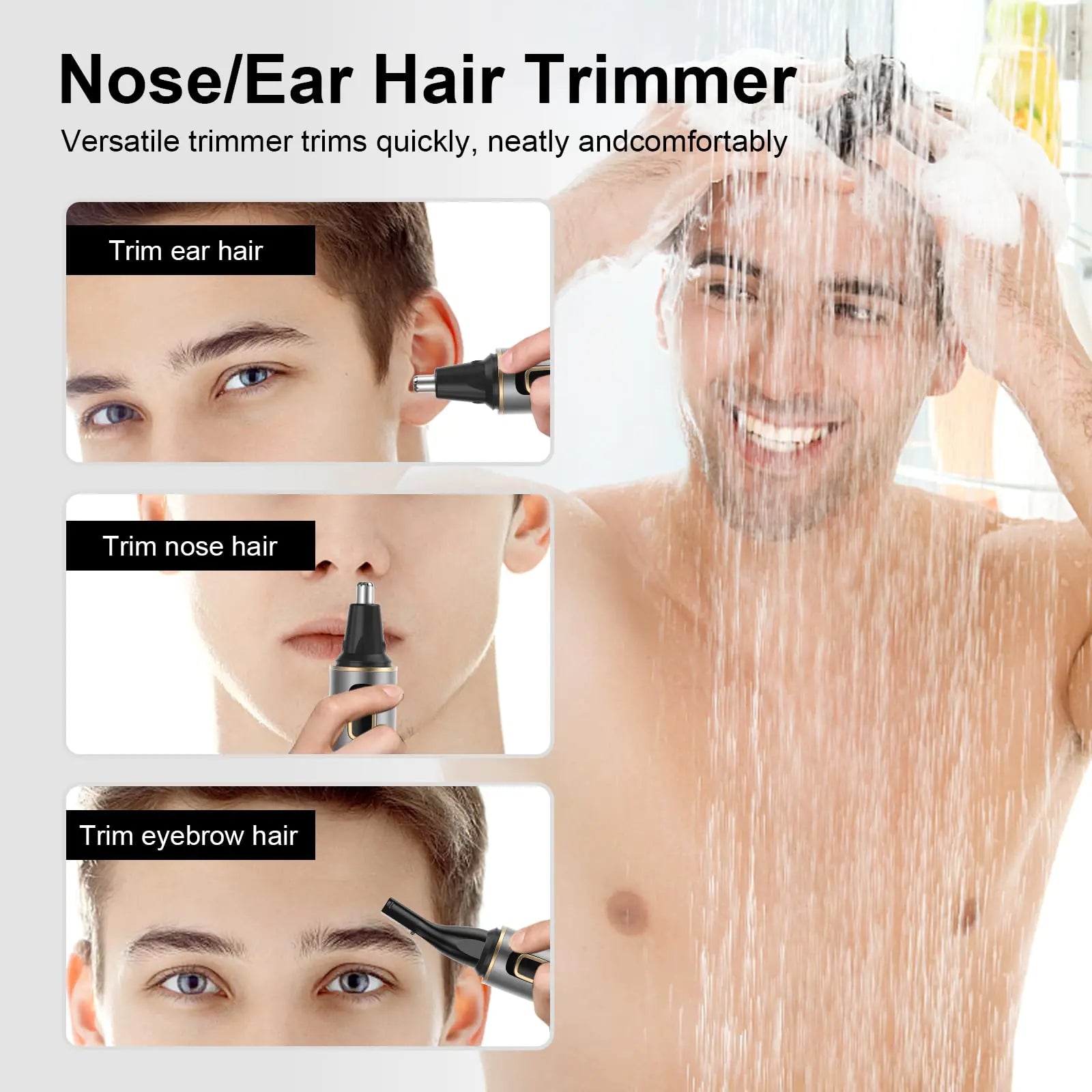 Recortador de vello nasal para hombres, recortador de vello nasal recargable por USB sin dolor, recortador de vello nasal y de orejas para hombres, recortador de vello facial profesional con cuchillas de doble filo impermeables IPX7 (gris) 