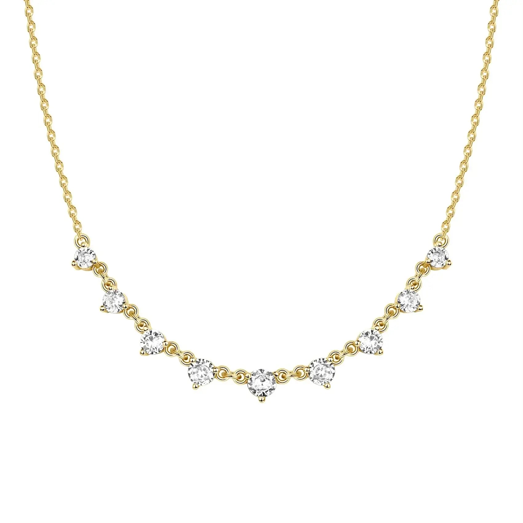PAVOI 14K Gold Plated Station Necklace | Simulated Diamond BTY Necklace | Womens CZ Chain Necklace | Layering Necklaces Yellow Gold Princess - Vivareflex Online