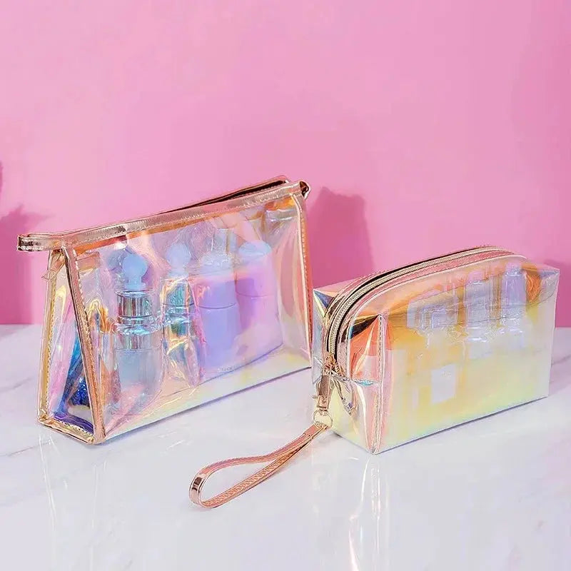 PVC Waterproof Transparent Cosmetic Bag Wash Toiletry Makeup Bag Organizer Female Girls Laser Color Zipper Make Up Beauty Case Ultimate Bag Store