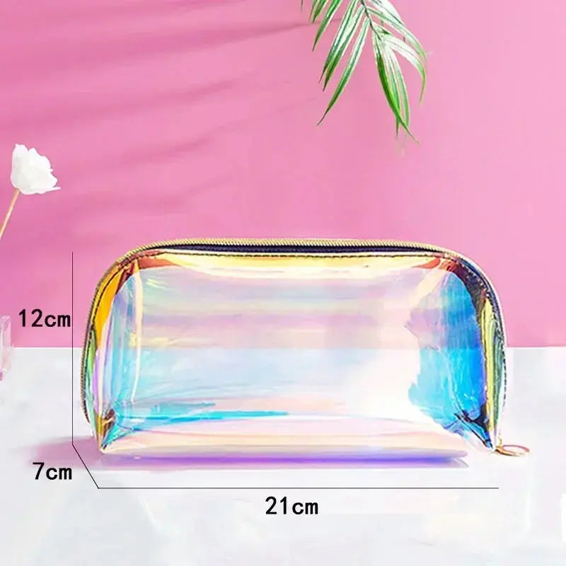 PVC Waterproof Transparent Cosmetic Bag Wash Toiletry Makeup Bag Organizer Female Girls Laser Color Zipper Make Up Beauty Case Ultimate Bag Store