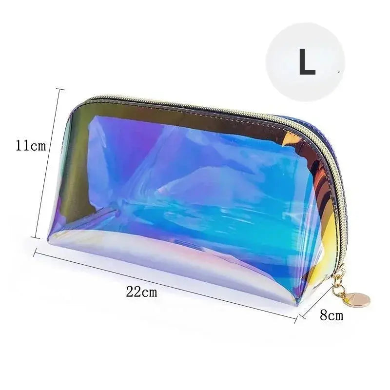 PVC Waterproof Transparent Cosmetic Bag Wash Toiletry Makeup Bag Organizer Female Girls Laser Color Zipper Make Up Beauty Case Ultimate Bag Store