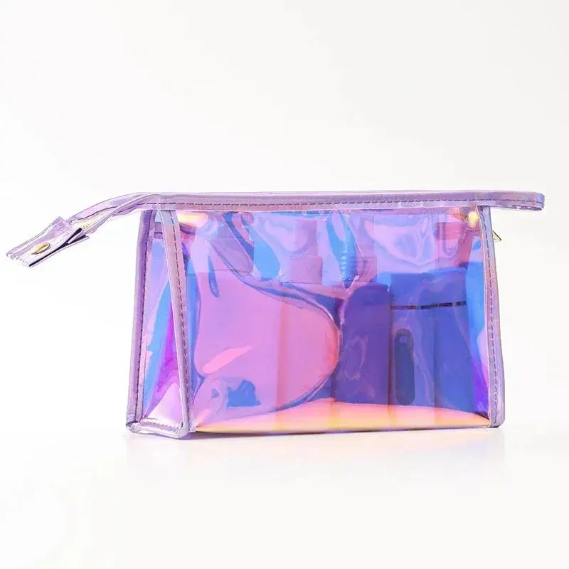 PVC Waterproof Transparent Cosmetic Bag Wash Toiletry Makeup Bag Organizer Female Girls Laser Color Zipper Make Up Beauty Case Ultimate Bag Store