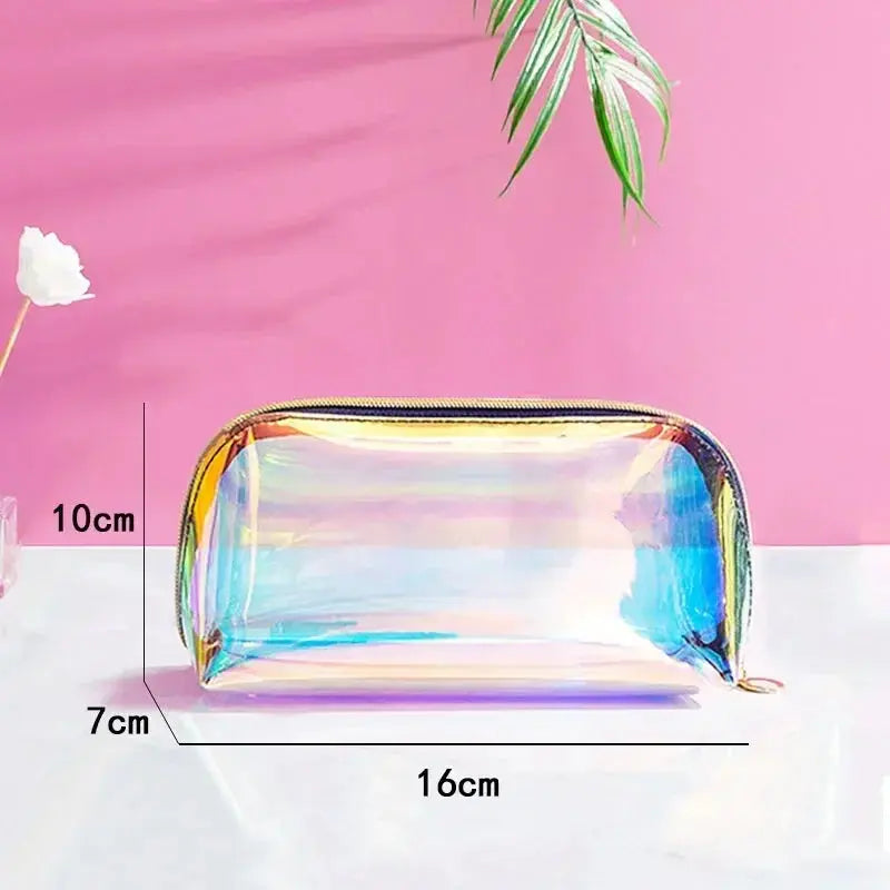 PVC Waterproof Transparent Cosmetic Bag Wash Toiletry Makeup Bag Organizer Female Girls Laser Color Zipper Make Up Beauty Case Ultimate Bag Store