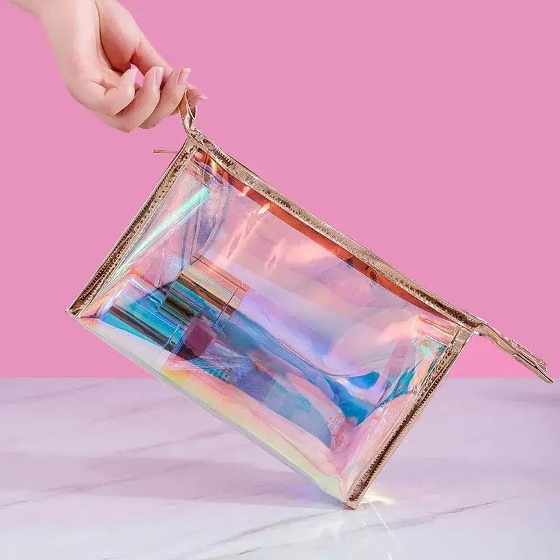 PVC Waterproof Transparent Cosmetic Bag Wash Toiletry Makeup Bag Organizer Female Girls Laser Color Zipper Make Up Beauty Case Ultimate Bag Store