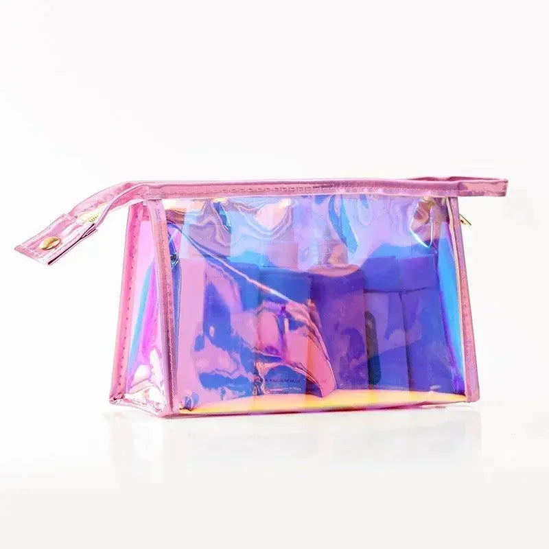 PVC Waterproof Transparent Cosmetic Bag Wash Toiletry Makeup Bag Organizer Female Girls Laser Color Zipper Make Up Beauty Case Ultimate Bag Store