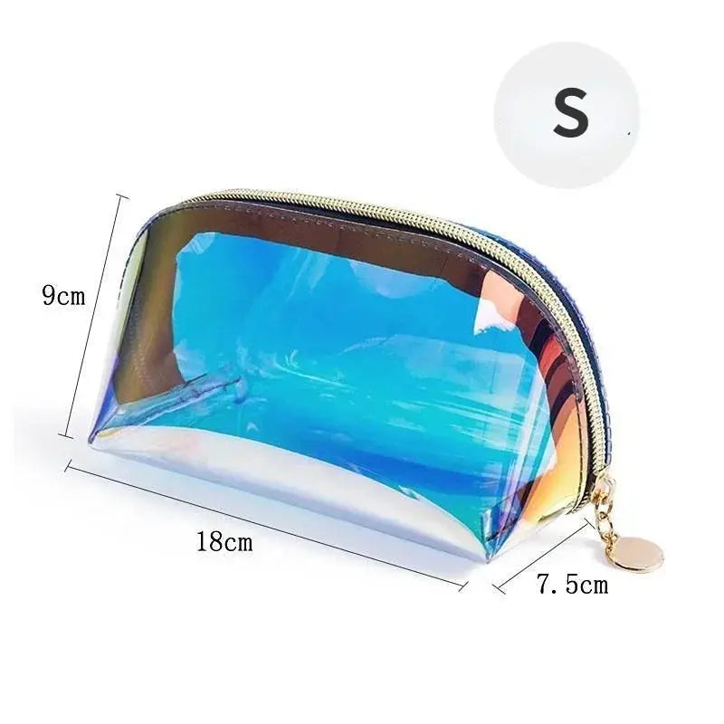 PVC Waterproof Transparent Cosmetic Bag Wash Toiletry Makeup Bag Organizer Female Girls Laser Color Zipper Make Up Beauty Case Ultimate Bag Store