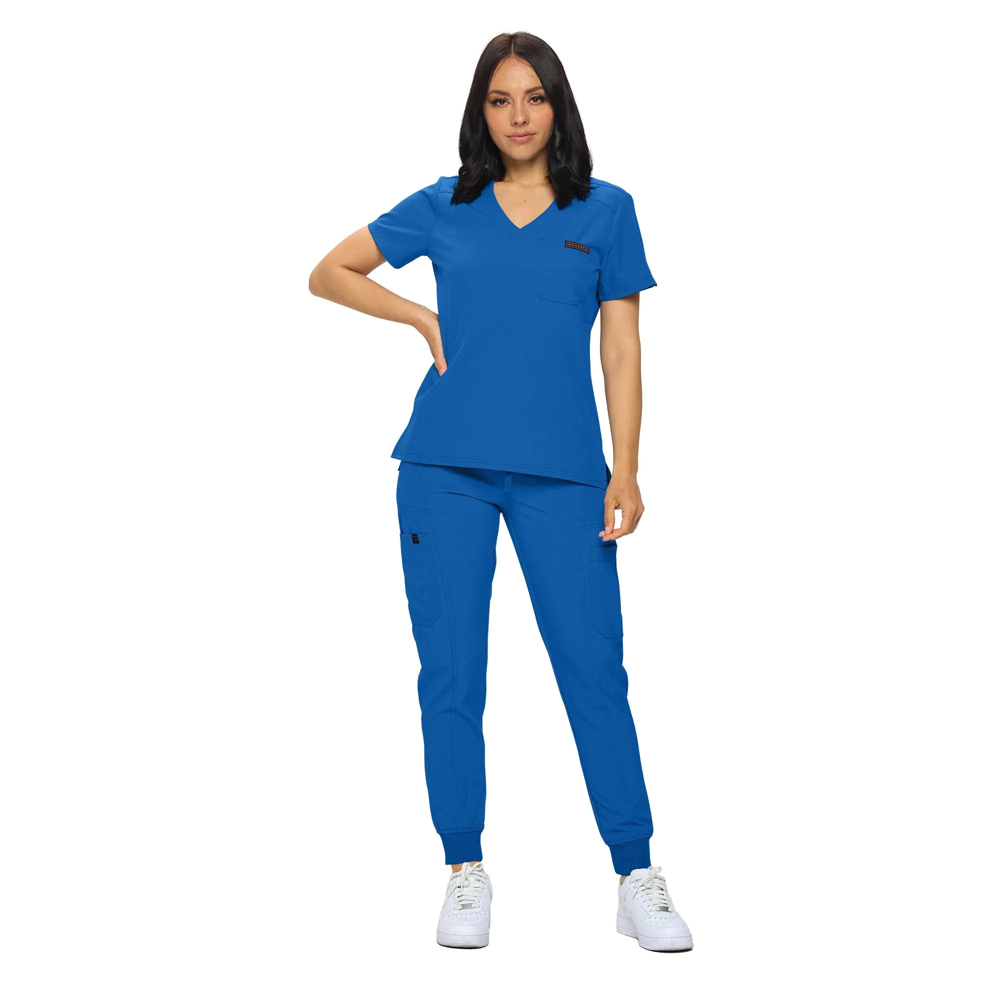 Conjunto médico elástico MONARCH UNIFORMS para mujer, conjunto médico en tallas regulares y pequeñas, conjunto médico con blusa metida por dentro para mujer, azul real, talla extragrande 