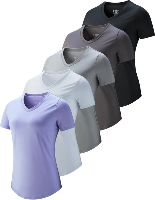 Lot de 5 t-shirts d'entraînement Dry Fit pour femmes, t-shirts de sport à manches courtes