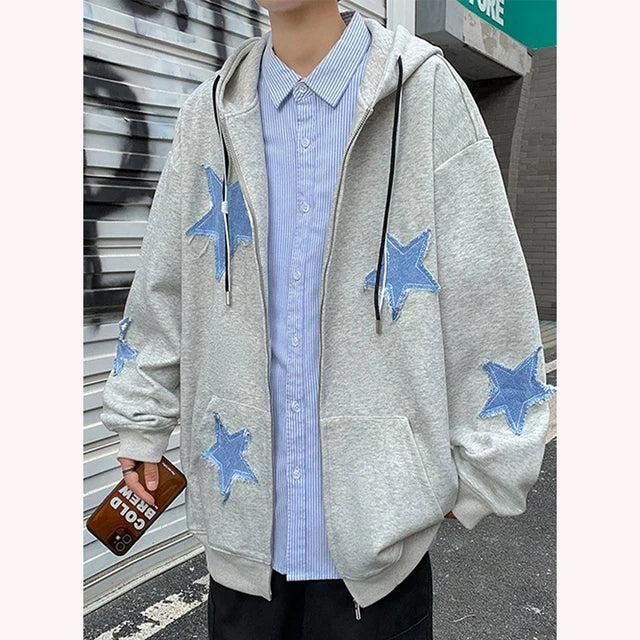 Men's Star Patch Zip Up Hoodie for Men Vivareflex Online