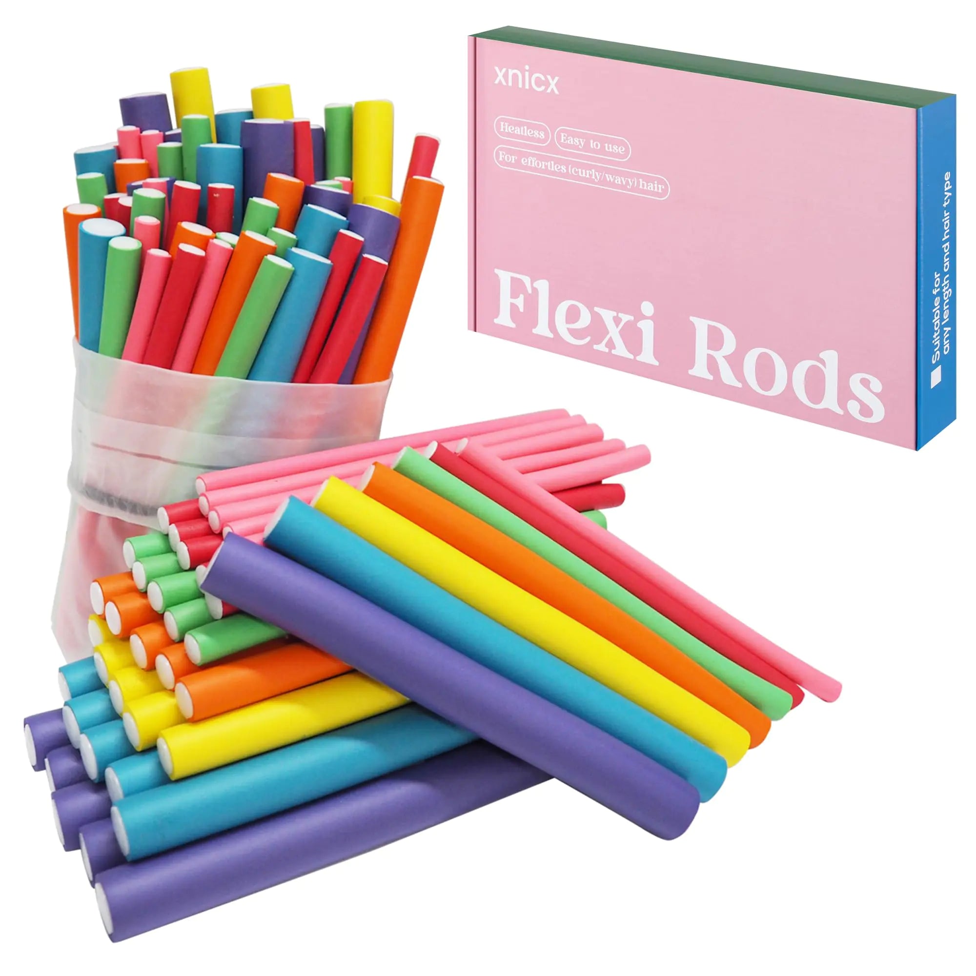 Lot de 47 bigoudis flexibles de 7 pouces, tiges flexibles, sans chaleur, en mousse flexible, pour cheveux longs, moyens et courts, pour dormir en rose