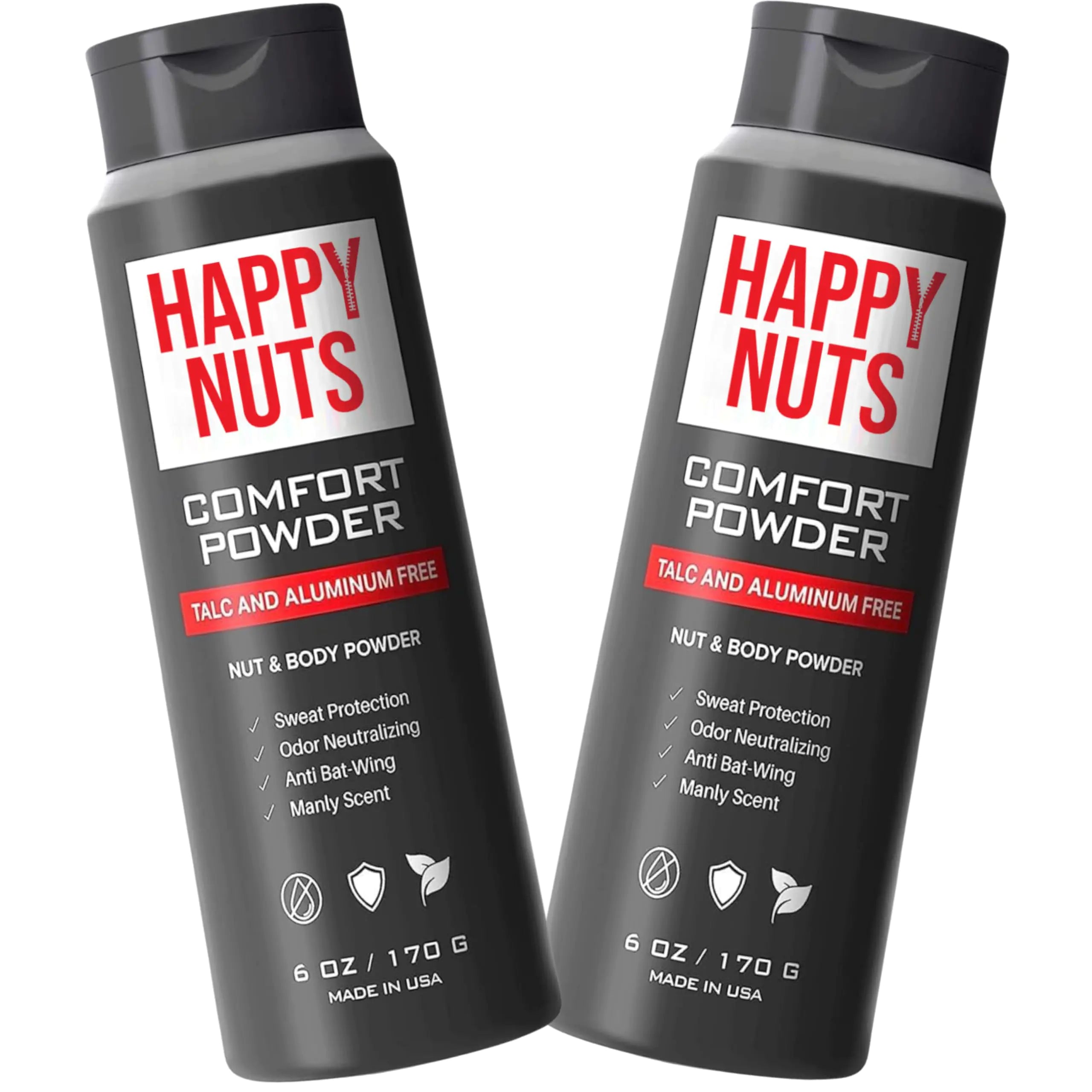 Happy Nuts Comfort Powder - Anti-Chafing, Sweat Defense & Odor Control for the Groin, Feet, and Body - Body Powder for Men (2 PACK) 6 Ounce (Pack of 2) Original