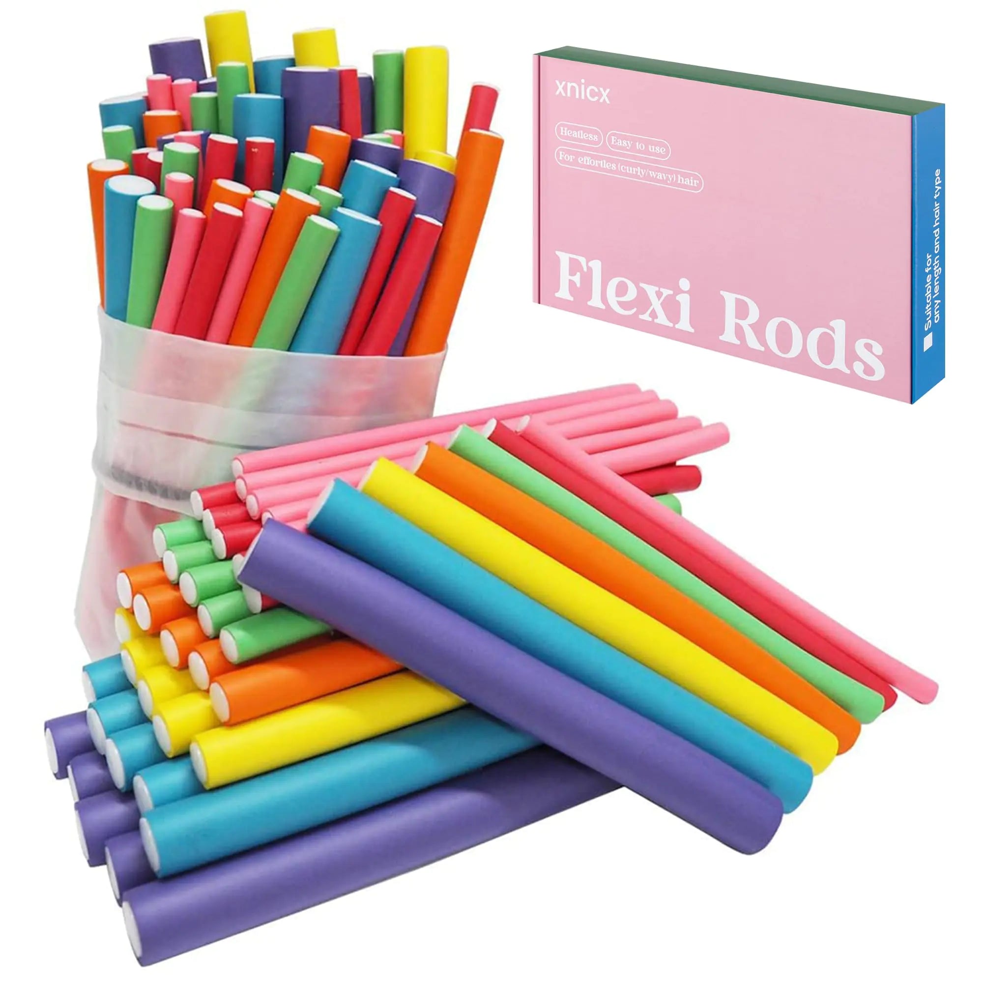 Lot de 47 bigoudis flexibles de 7 pouces, tiges flexibles, sans chaleur, en mousse flexible, pour cheveux longs, moyens et courts, pour dormir en rose