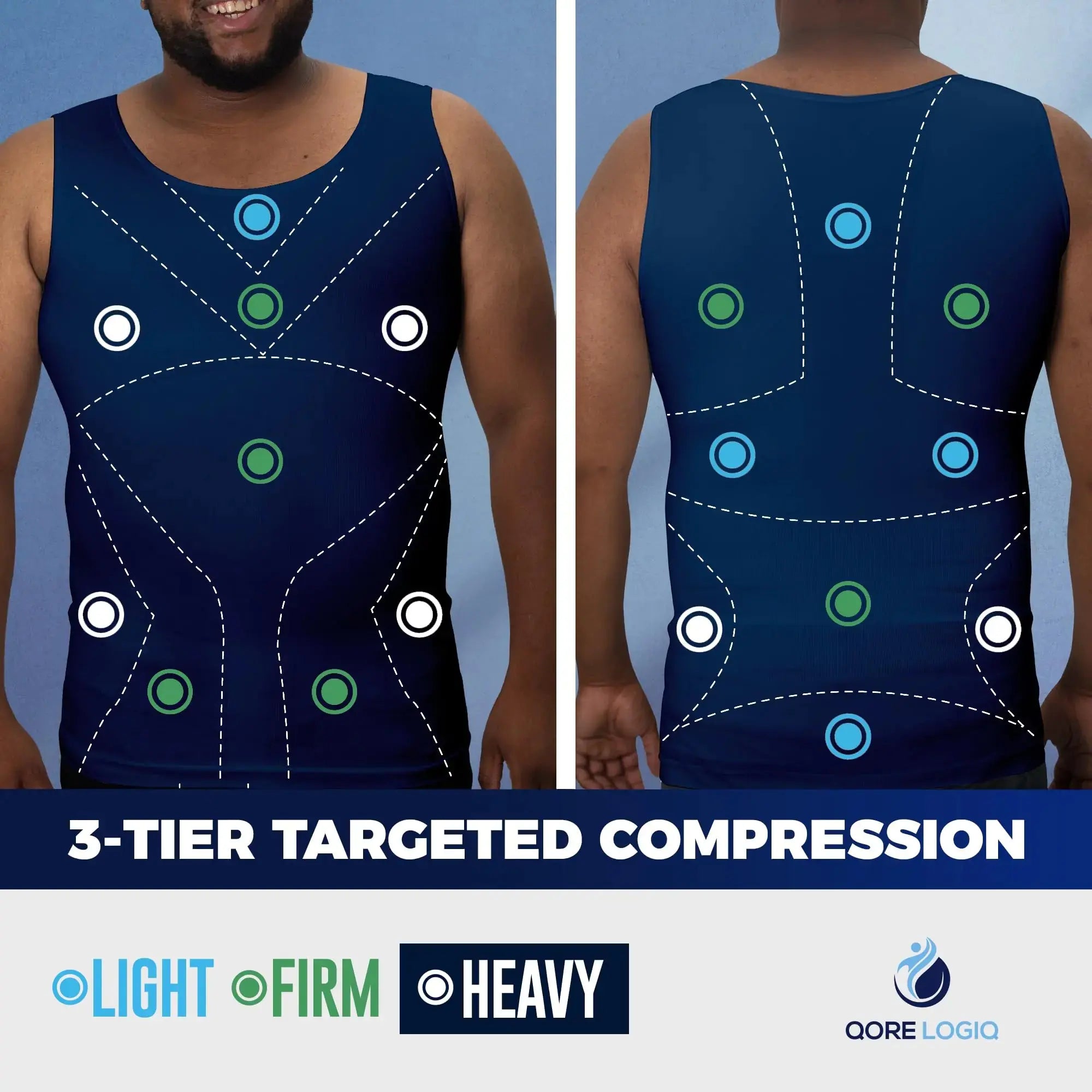 QORE LOGIQ Men’s Gynecomastia Compression Shirt – Slimming Body Shaper Tank Top (XX-Large Tall, Navy) - Vivareflex Online