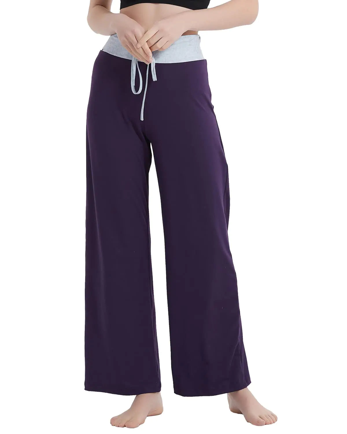 Pantalones de pijama cómodos para mujer de NEWCOSPLAY, pantalones casuales de pierna ancha con cordón y palazzo, color morado puro, talla pequeña 