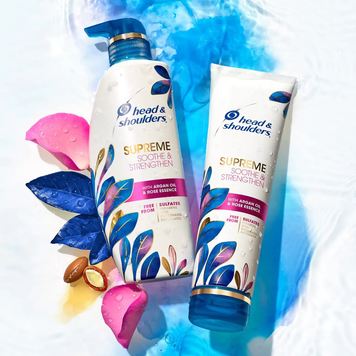 Champú y acondicionador sin sulfatos Head & Shoulders Supreme para el tratamiento del cuero cabelludo seco y la caspa, suaviza y fortalece con aceite de argán y esencia de rosa, 21,2 onzas líquidas 