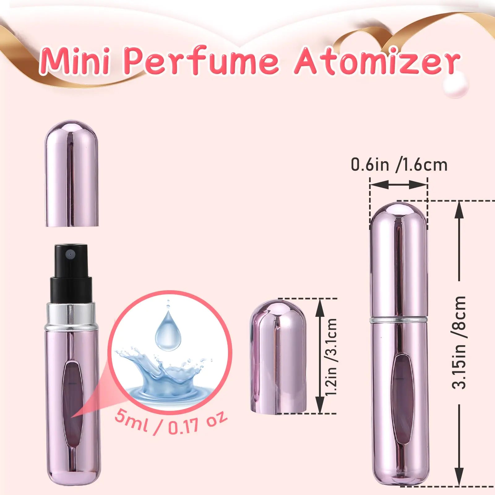 2 mini botellas de perfume rellenables para viajes, atomizador portátil de 5 ml, recipiente con bomba vacía para viajes y salidas 