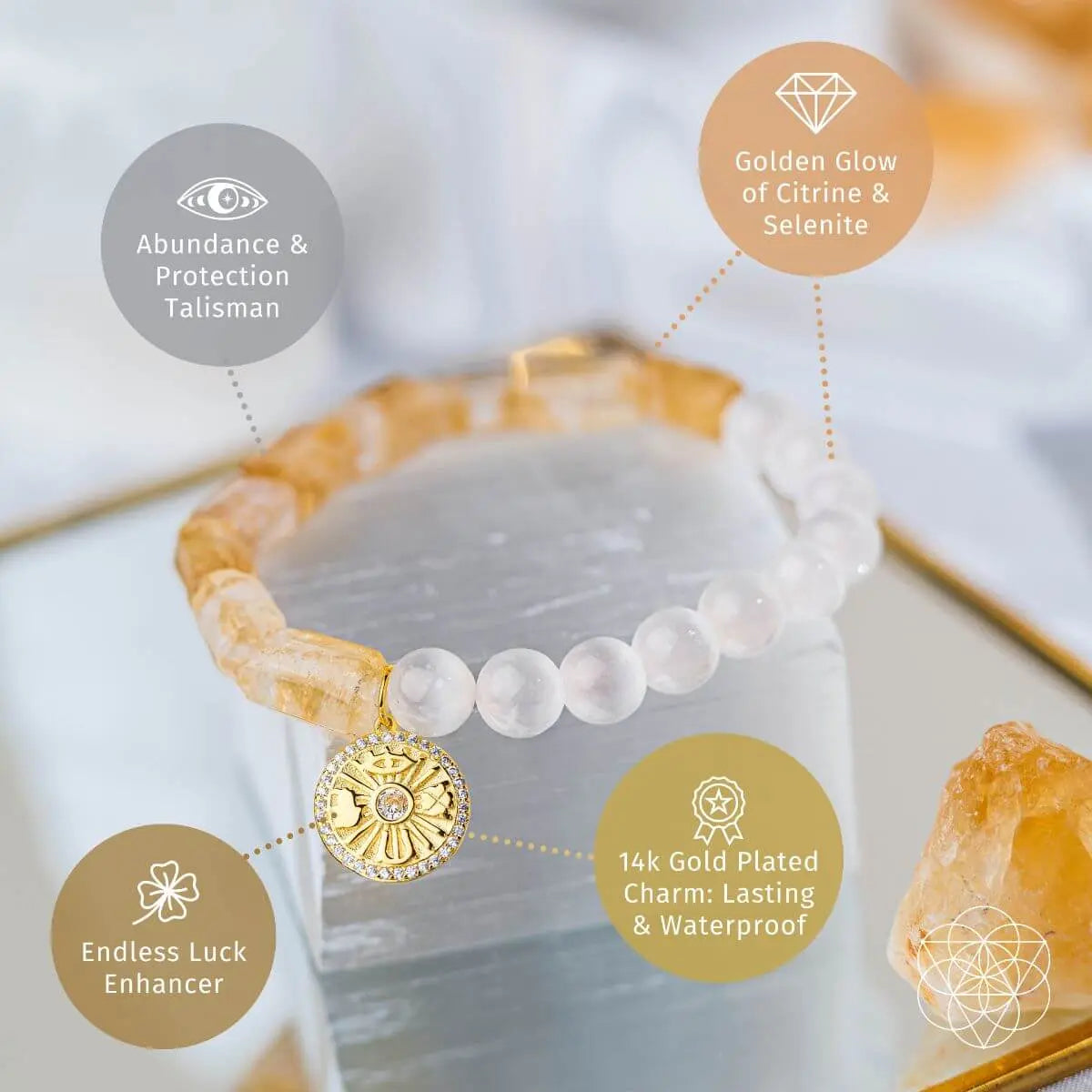 Quartet of Luck - Citrine & Selenite Bracelet of Serendipity Conscious Items