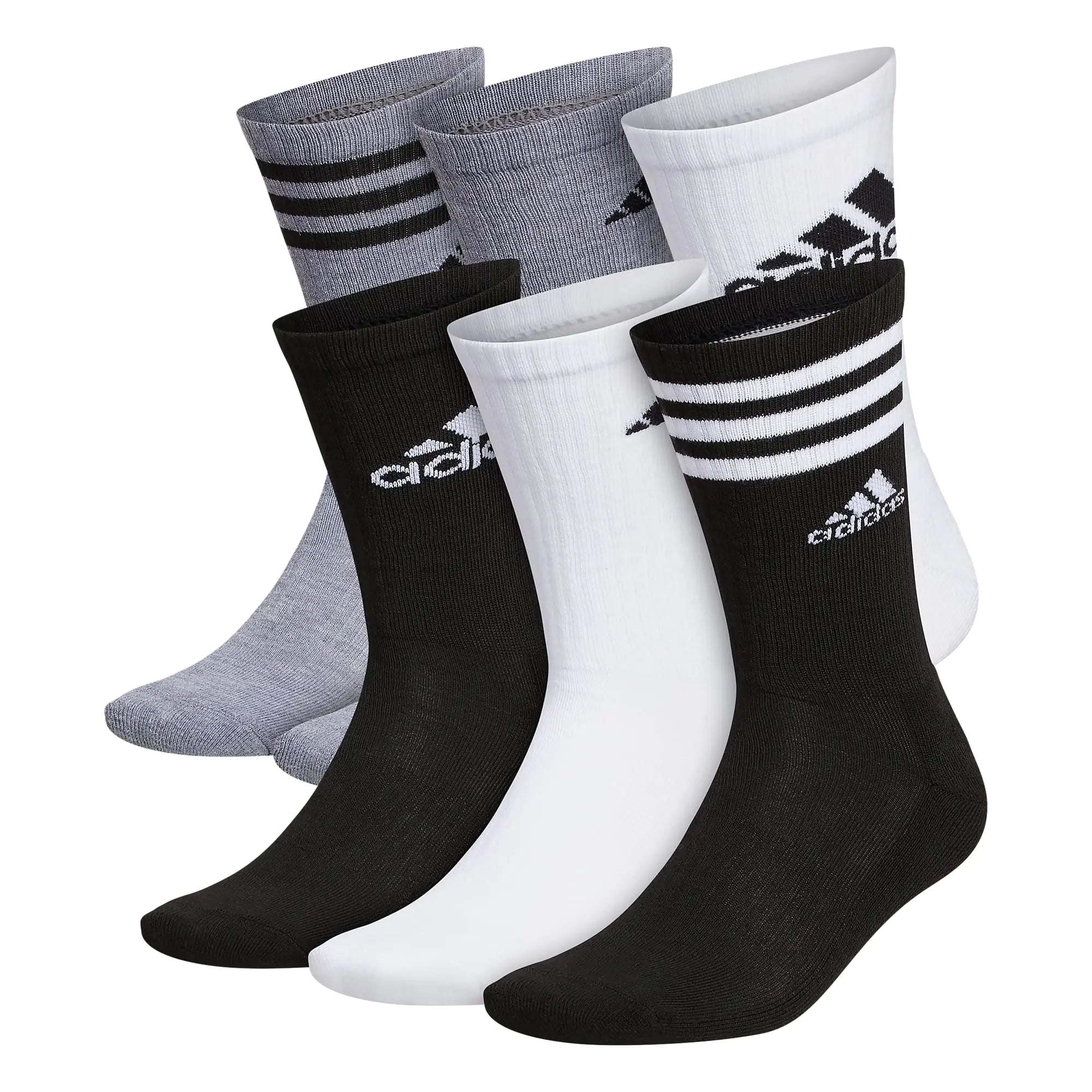 adidas Men's Athletic Cushioned Crew Socks with Arch Compression for a Secure Fit (6-Pair) Large White/Wonder Beige/Alumina Beige