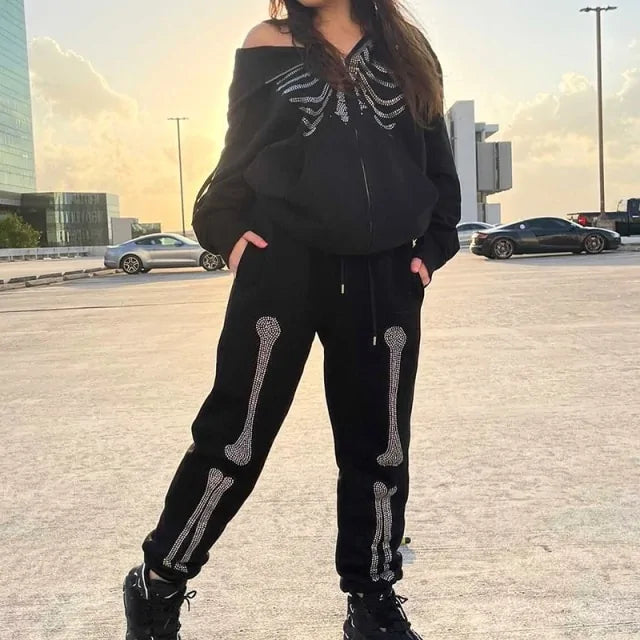 Bone Rhinestone Women Sweatpants and Jacket Vivareflex Online