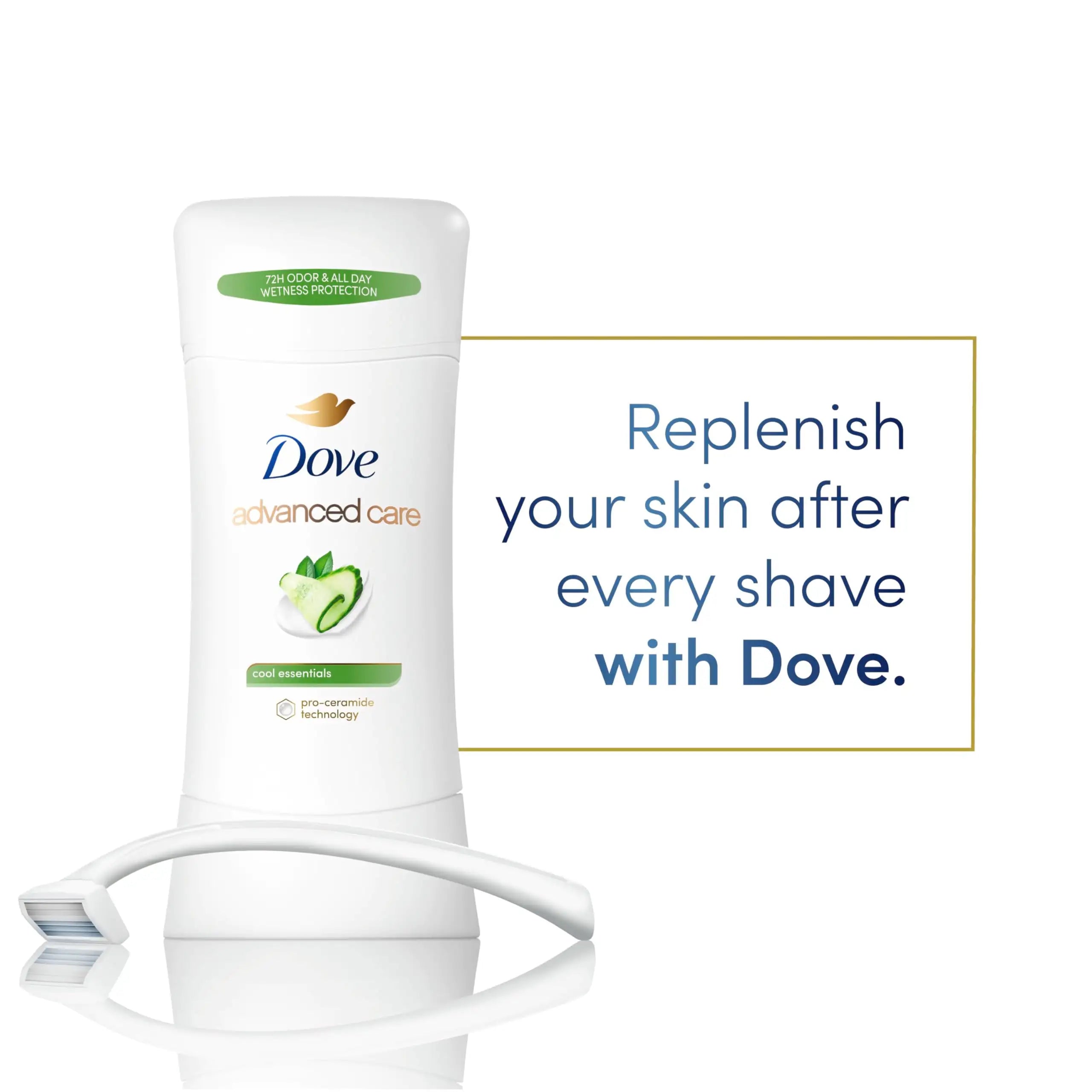 Dove Advanced Care Antiperspirant Deodorant Stick Cool Essentials (4-Pack) – 72-Hour Odor Control & Skin Barrier Care