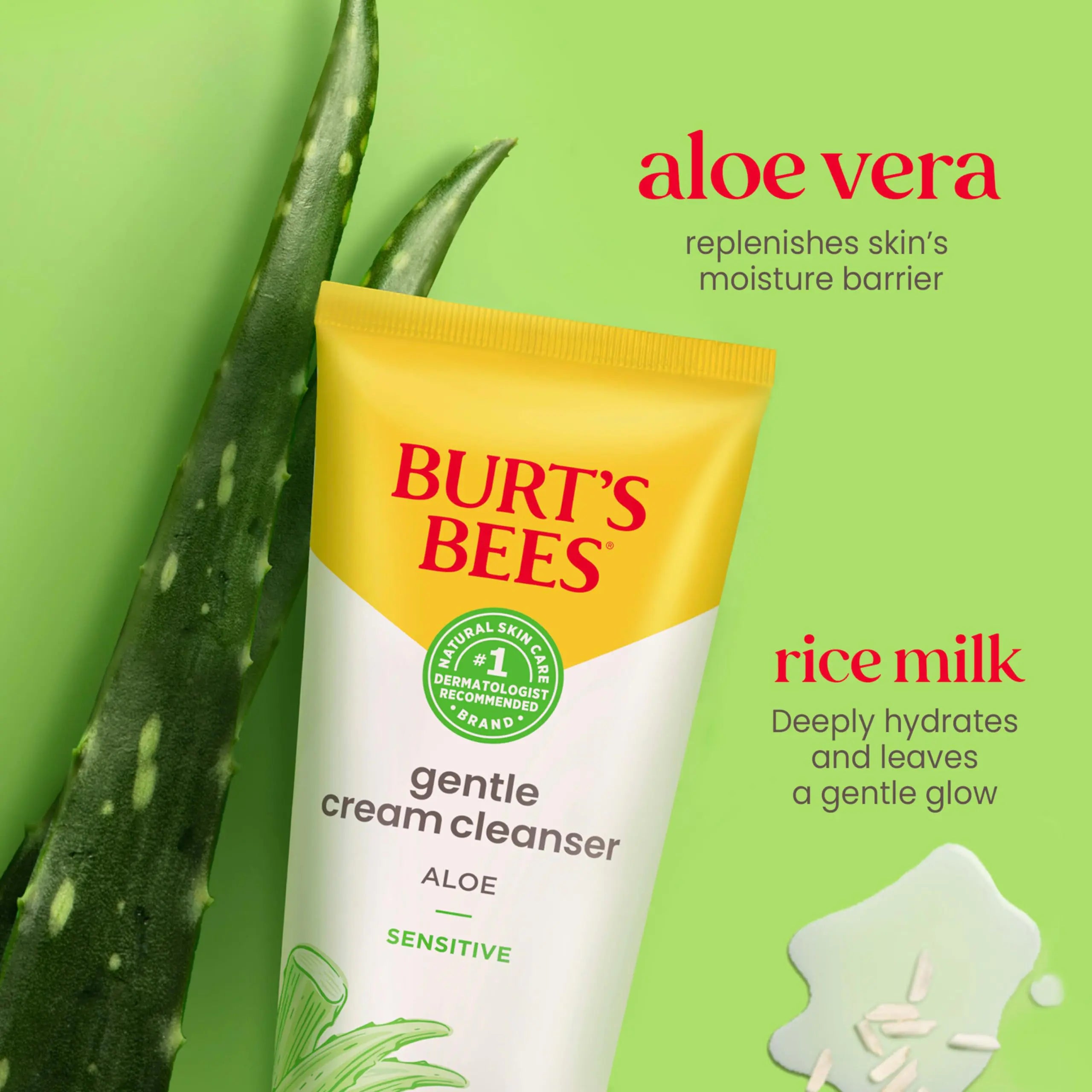 Crème nettoyante douce Burt's Bees à l'aloès pour peaux sensibles, 98,9 % d'origine naturelle, 6 onces Aloe Vera 6 onces (paquet de 1)