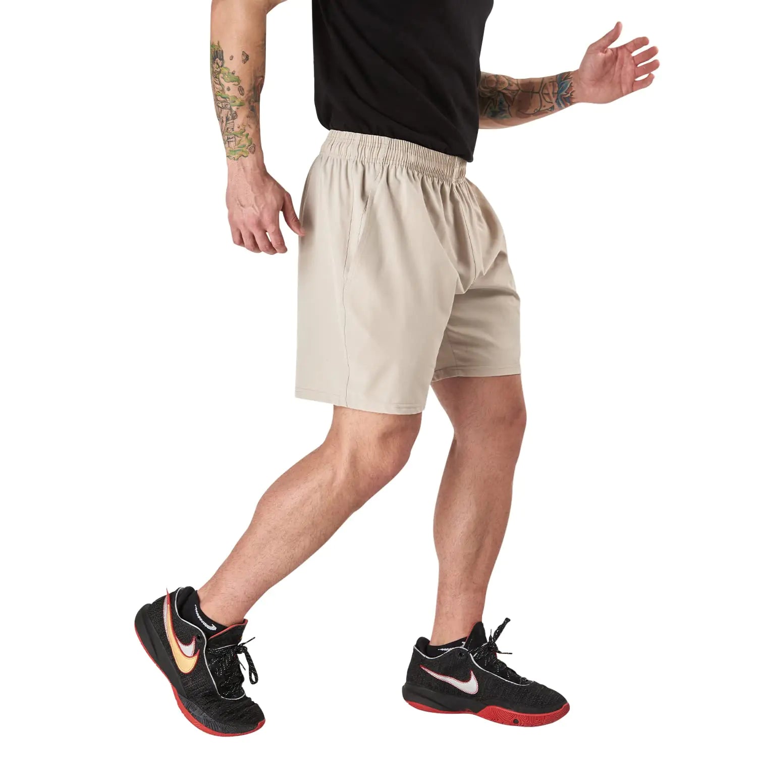 Pantalones cortos de entrenamiento para hombre de ultra rendimiento, paquete de 4, informales, para correr, de 7 pulgadas de entrepierna, color negro, azul marino, gris y caqui 