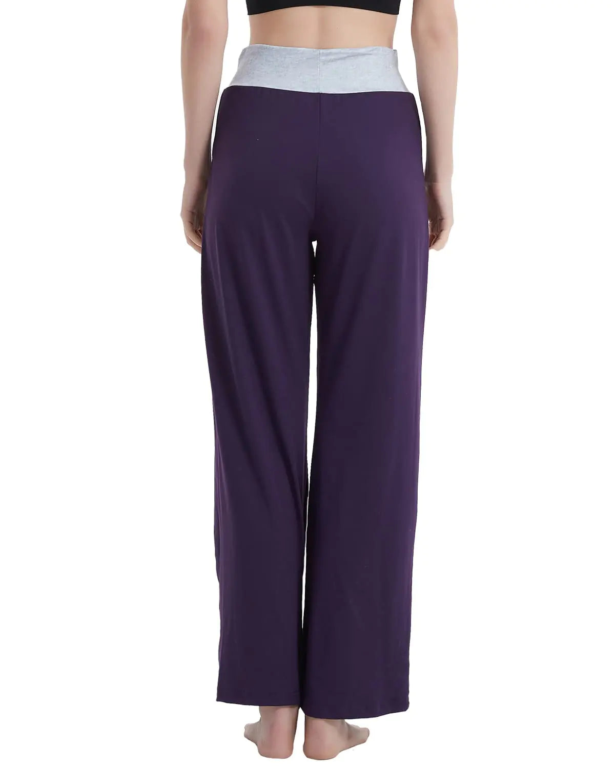 Pantalones de pijama cómodos para mujer de NEWCOSPLAY, pantalones casuales de pierna ancha con cordón y palazzo, color morado puro, talla pequeña 