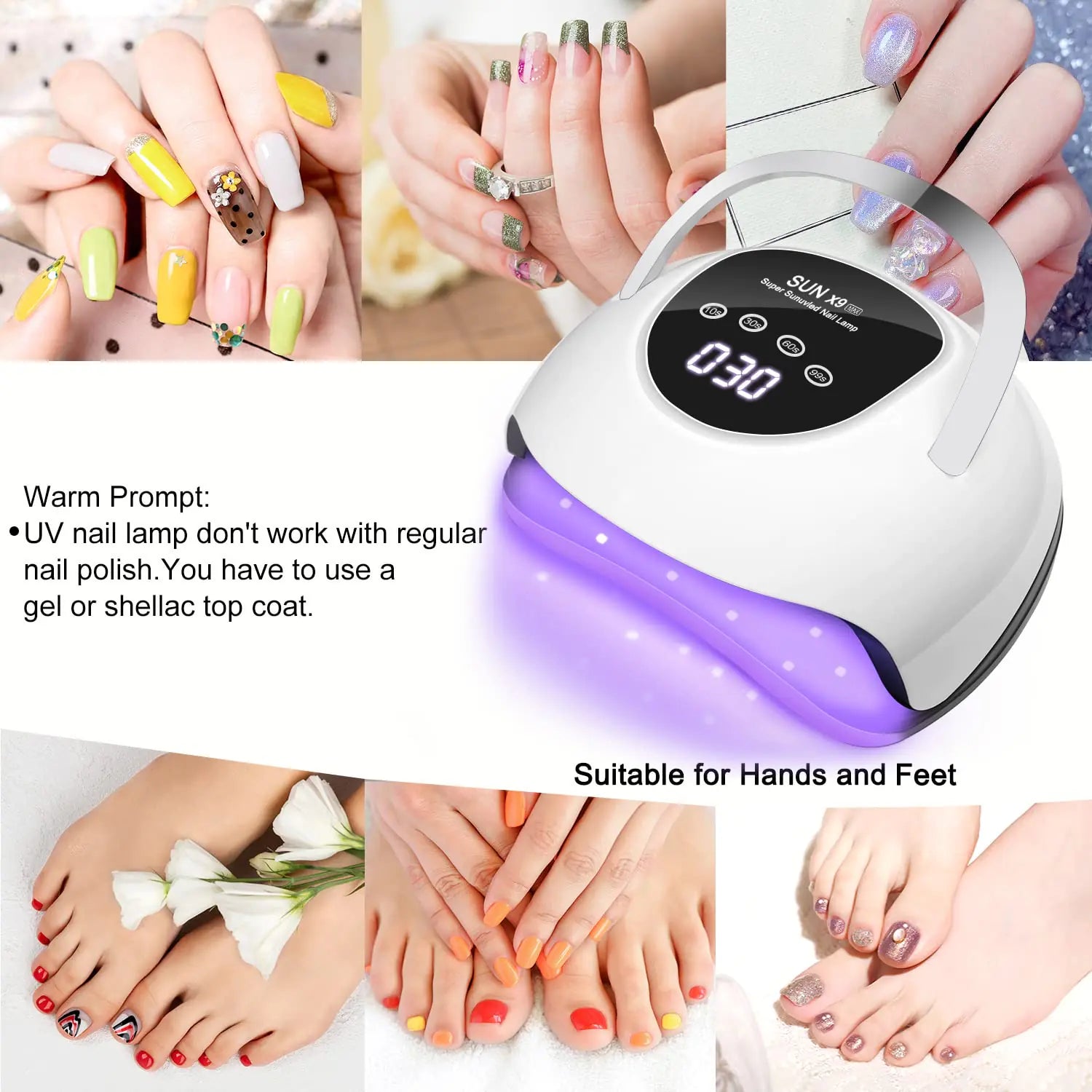 Wisdompark Lampe à ongles LED 220 W pour ongles en gel Séchoir à séchage rapide avec 57 perles de lampe 4 minuteries Lumière UV professionnelle pour salon de manucure à domicile Outils de nail art Blanc