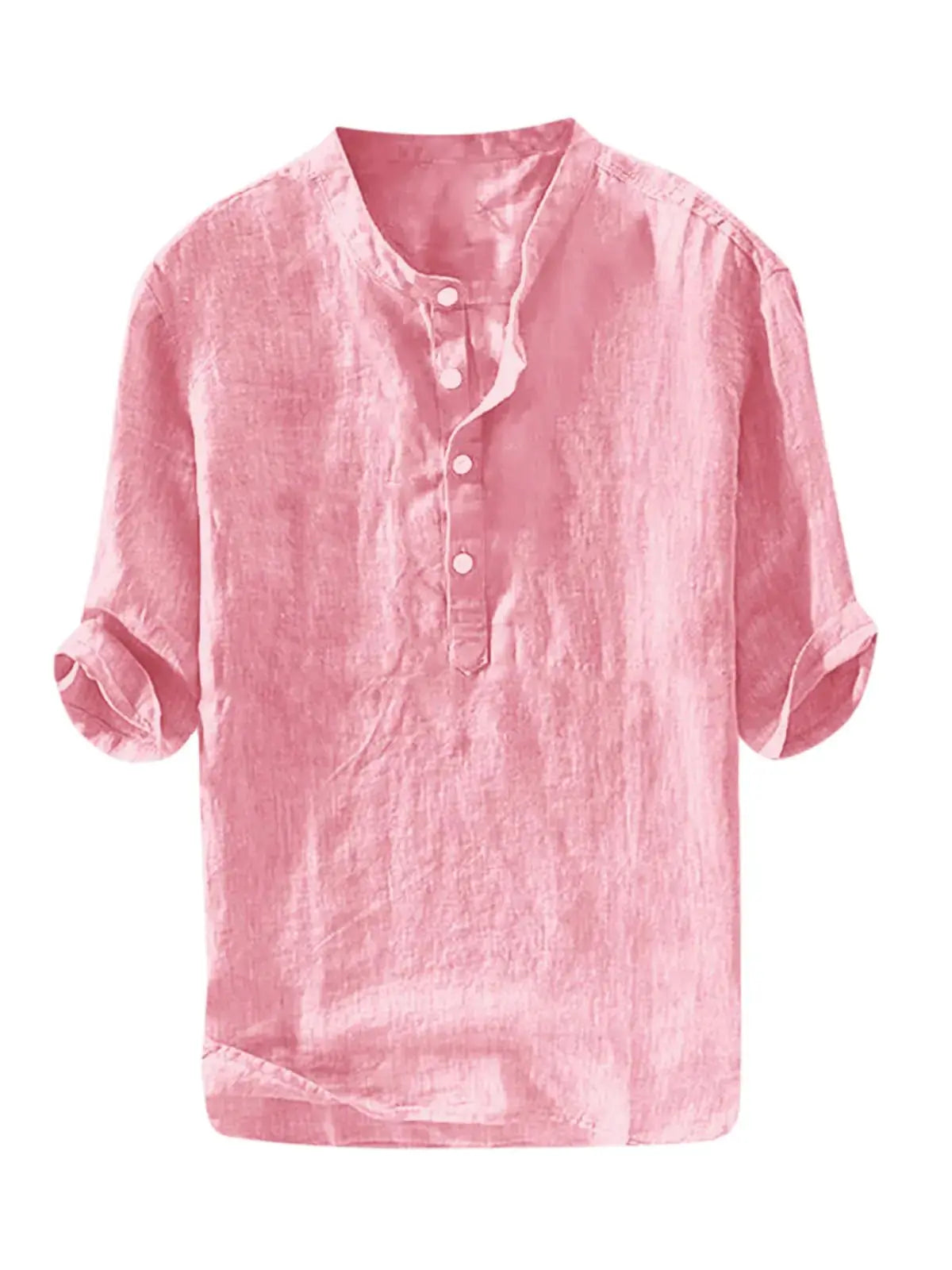 Ryannology Men's Linen Henley Shirt - 3/4 Sleeve Casual Cotton T-Shirt - Regular Fit, Lightweight Beach Yoga Tunic Top (Medium, Red) - Vivareflex Online