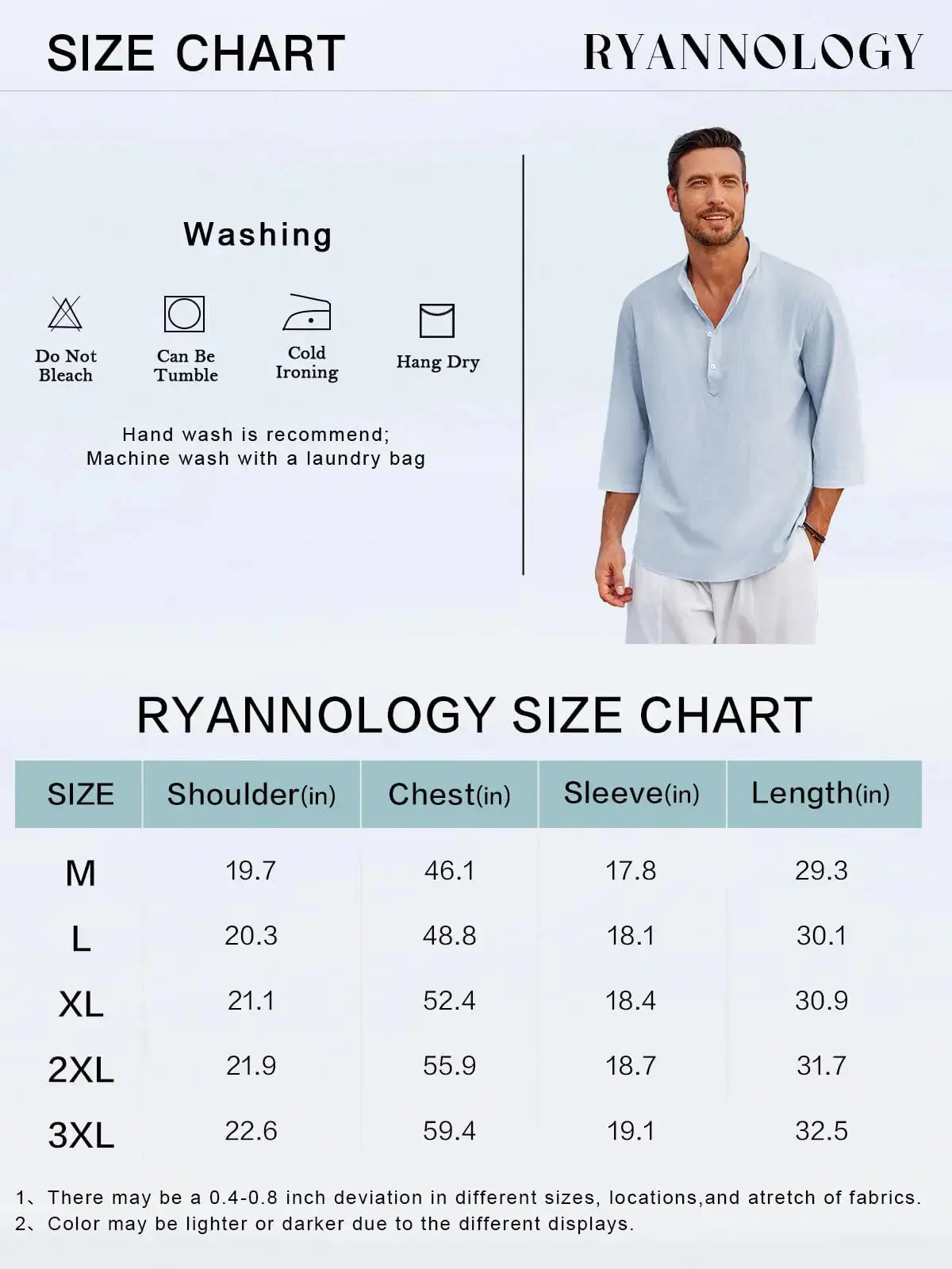 Ryannology Men's Linen Henley Shirt - 3/4 Sleeve Casual Cotton T-Shirt - Regular Fit, Lightweight Beach Yoga Tunic Top (Medium, Red) - Vivareflex Online