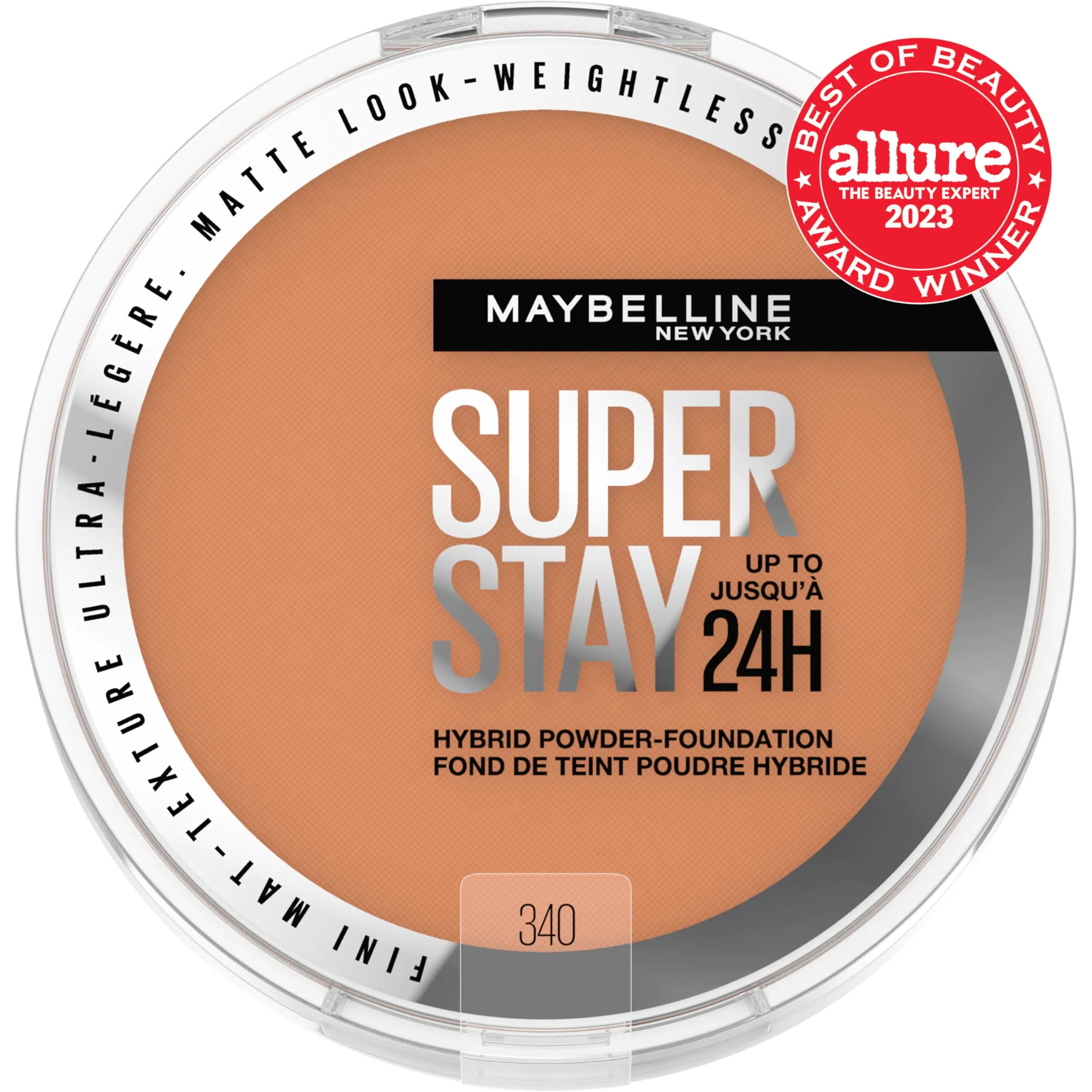 Maybelline Super Stay Up to 24HR Hybrid Powder-Foundation, maquillaje de cobertura media a completa, acabado mate, 340, 1 unidad SUPERSTAY POWDER 340 0.2 onzas (paquete de 1) 