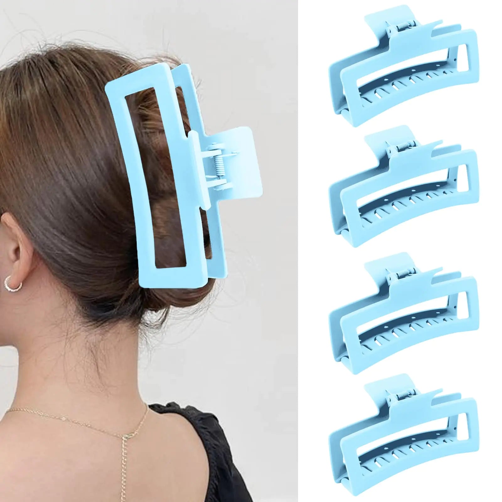 Pinzas para el pelo extragrandes de 5 pulgadas de color azul para cabello grueso y largo, paquete de 4 pinzas para el pelo extragrandes, pinzas para el pelo rectangulares antideslizantes de gran tamaño y mate para mujer, pinza de sujeción fuerte y grande 