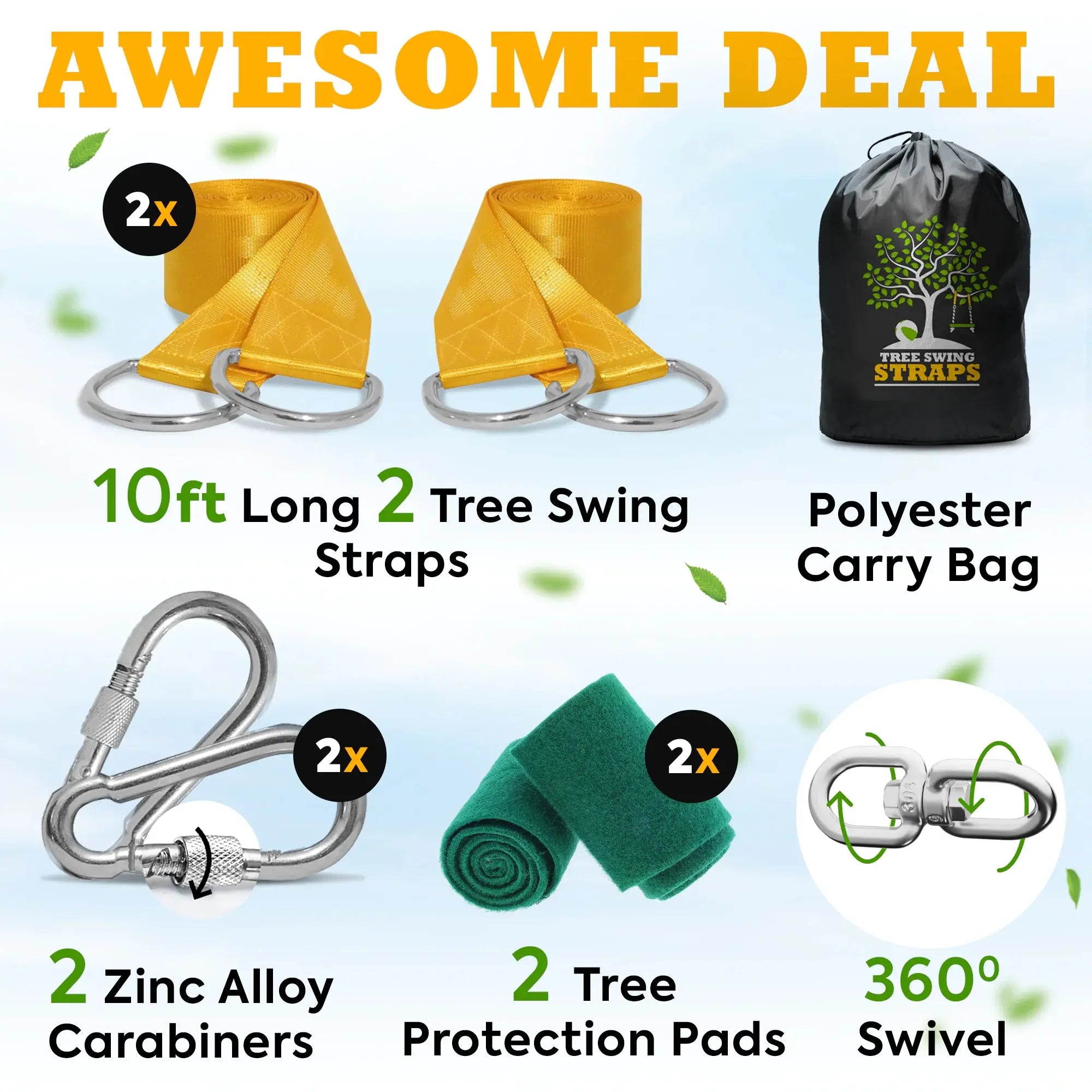 SafeTree 10ft Swing Strap Set - Dual Carabiners & 2000lb Strength Vivareflex Online
