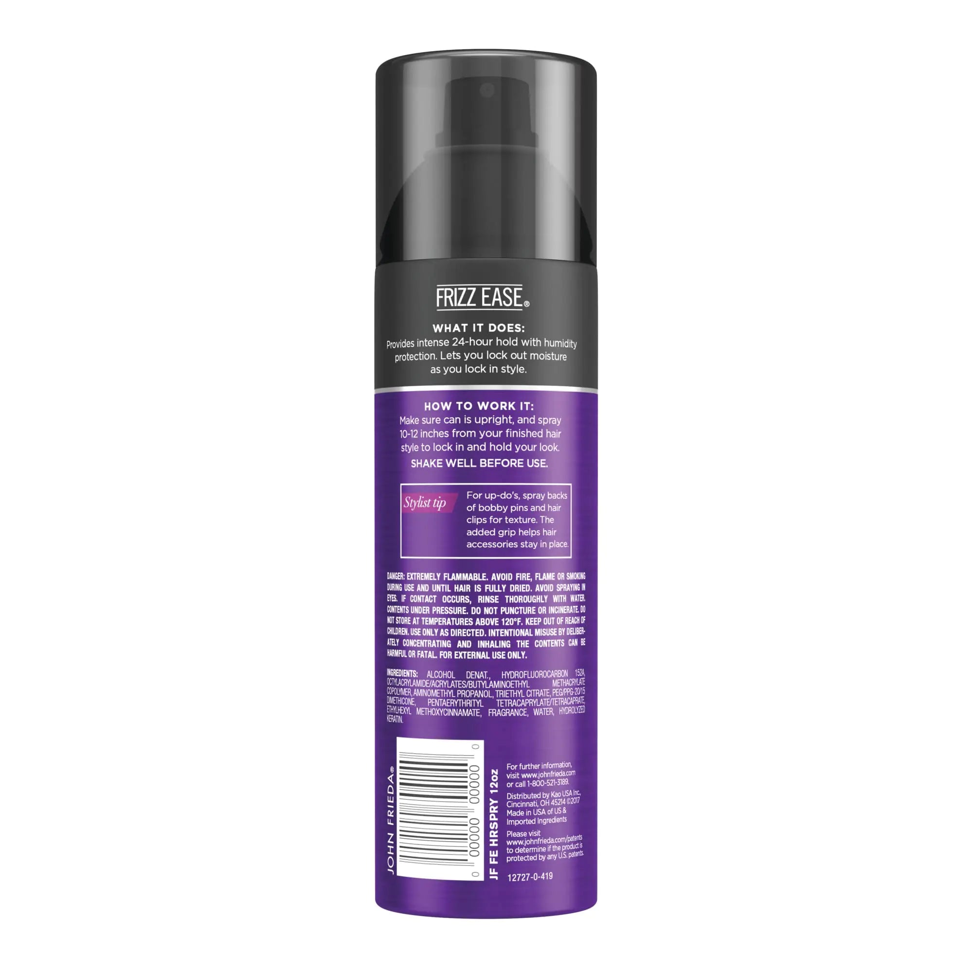 John Frieda Anti Frizz, Frizz Ease Firm Hold Hairspray, Spray antihumedad para el cabello, para una fijación de 24 horas, 12 oz, paquete de 2 12 onzas (paquete de 2) 