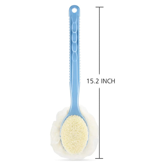 Shower Body Brush with Bristles & Loofah - Exfoliating Back Scrubber with Long Curved Handle (Blue) - Vivareflex Online