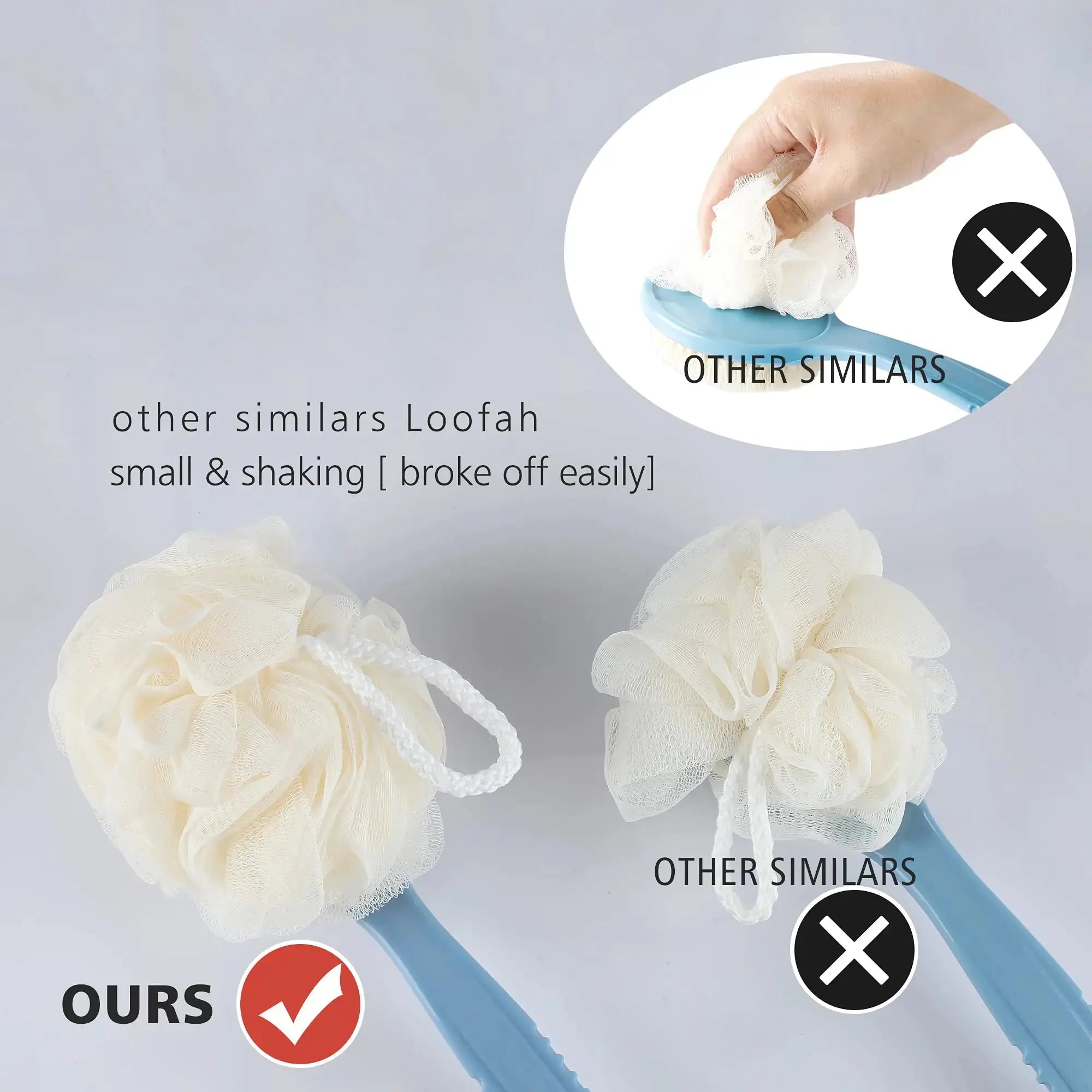 Shower Body Brush with Bristles & Loofah - Exfoliating Back Scrubber with Long Curved Handle (Blue) - Vivareflex Online